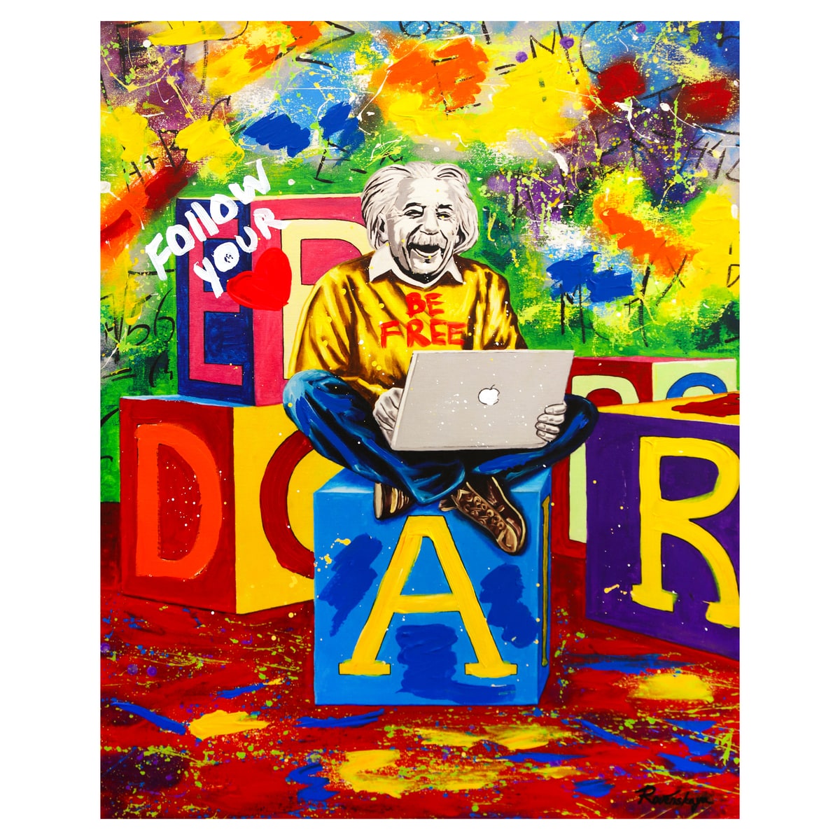 Nastya Rovenskaya- Mixed Media on Canvas "Einstein's Laptop"