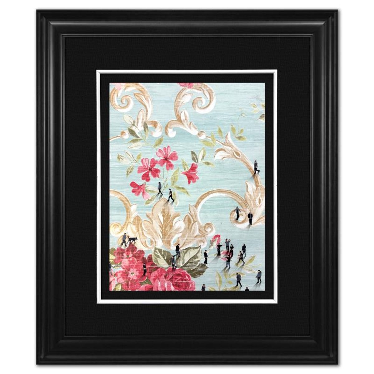 Craig Alan, "Fragments (Populous)" Framed Original Mixed Media on Vintage Wallpaper, Hand Signed with Letter of Authenticity.