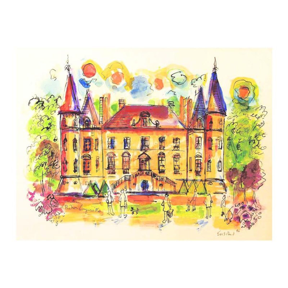 Wayne Ensrud, "Chateau Pichon Longueville Comtess de Lalande, 1" Mixed Media Original Artwork; Hand Signed; COA