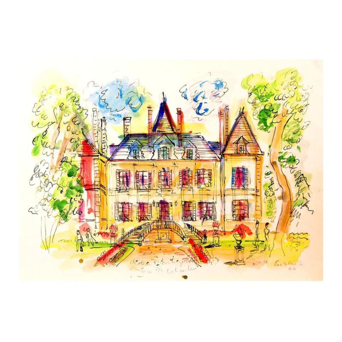 Wayne Ensrud, "Chateau Pichon Longueville Comtess de Lalande - 2" Mixed Media Original Artwork; Hand Signed; COA