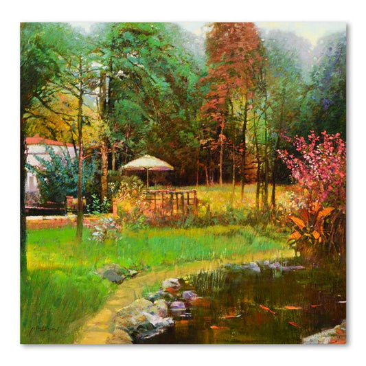 Ming Feng, "Autumn Retreat" Original Oil Painting on Canvas, Hand Signed with Letter of Authenticity.