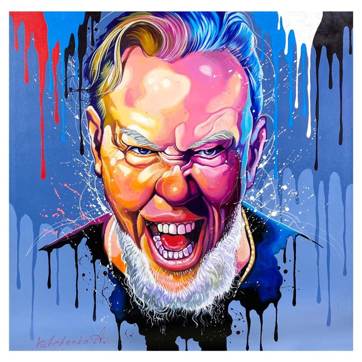 Alexander Ishchenko, "James Hetfield" Original Acrylic Painting on Canvas, Hand Signed with Letter Authenticity.
