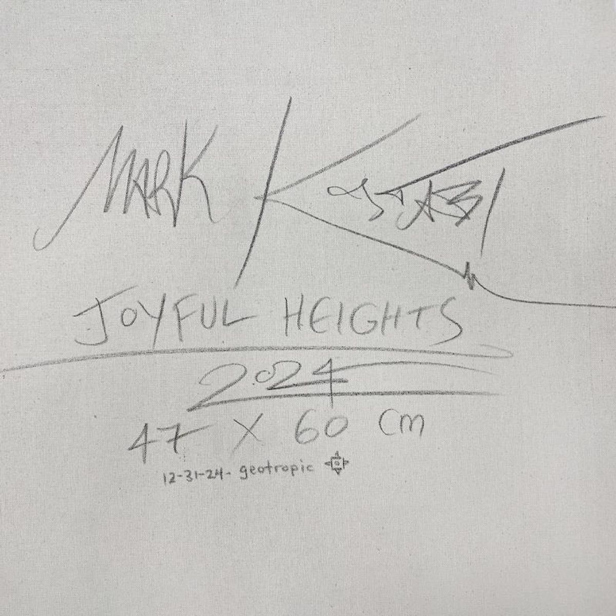 Mark Kostabi, "Joyful Heights" Framed Original Oil Painting on Canvas, Hand Signed with a Certificate of Authenticity.