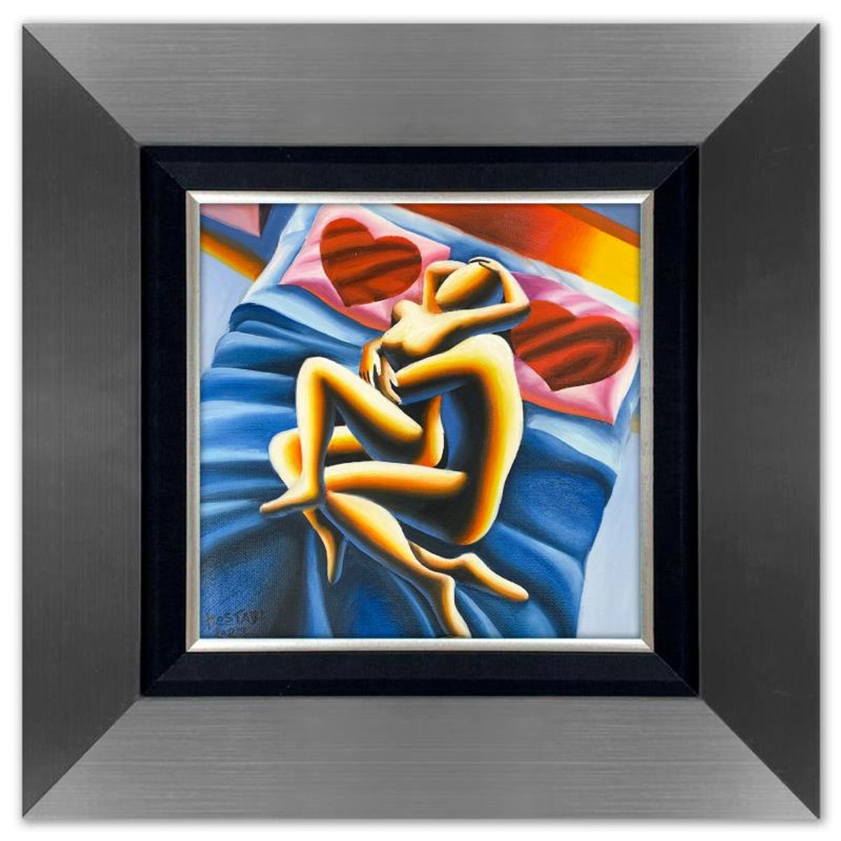 Mark Kostabi, "Whirling Passion" Framed Original Oil Painting on Canvas, Hand Signed with a Certificate of Authenticity.