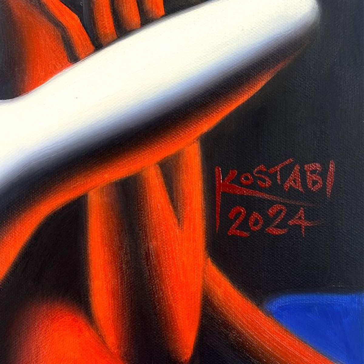 Mark Kostabi, "Secret Passion" Framed Original Oil Painting on Canvas, Hand Signed with COA