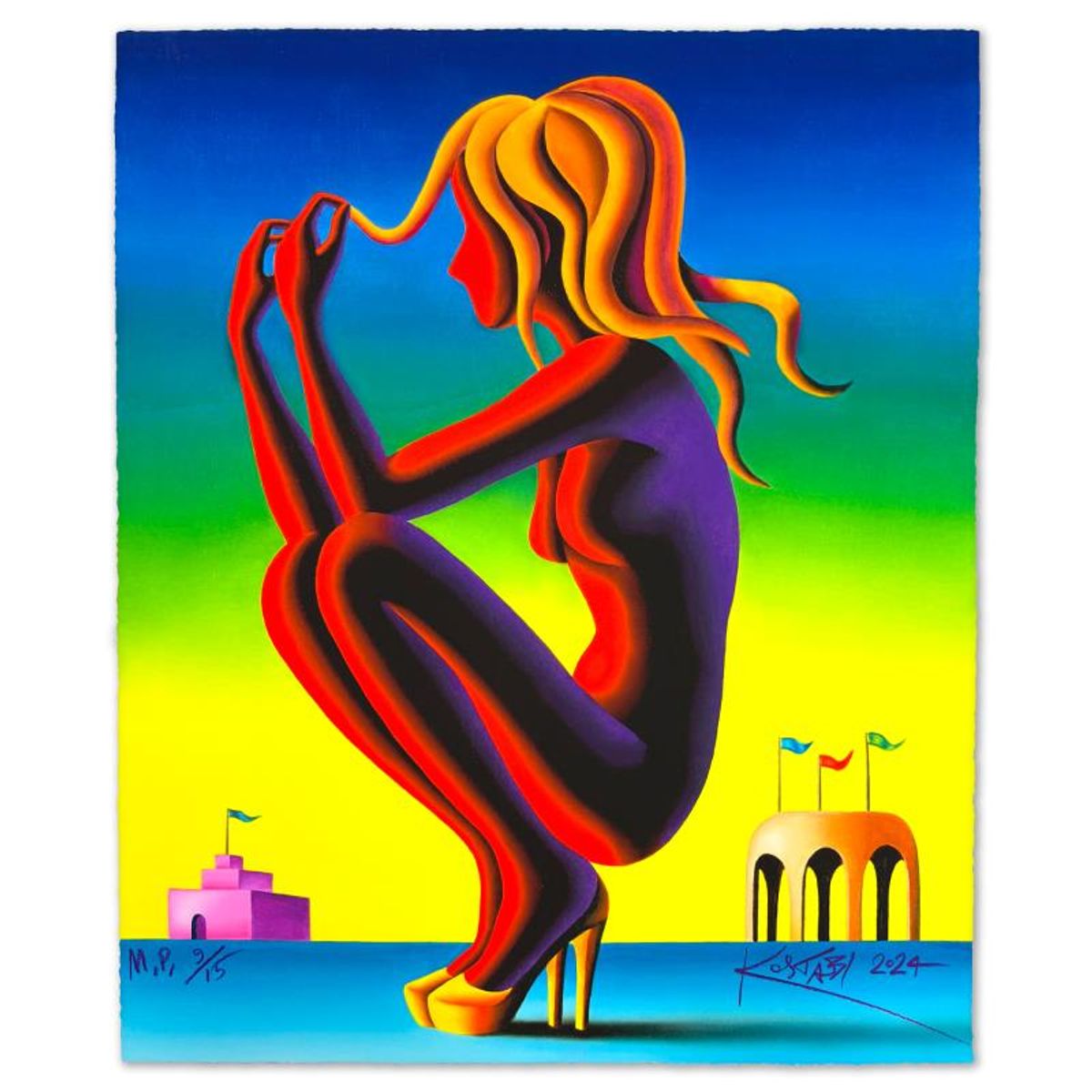 Mark Kostabi, "Transdimensional" Limited Edition, MP Numbered 9/15 and Hand Signed with Letter of Authenticity.