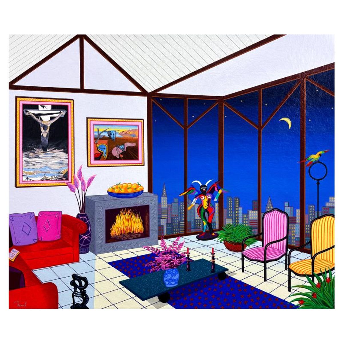 Fanch Ledan, "Interior with Salvador Dali" Limited Edition Serigraph on Canvas, Numbered and Hand Signed with Certificate of Authenticity.