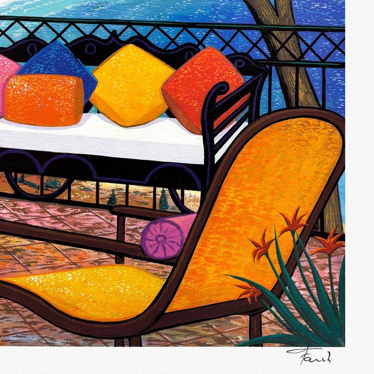 Fanch Ledan, "View of Cape Ferrat" Limited Edition Serigraph, AP Numbered and Hand Signed with Letter of Authenticity.
