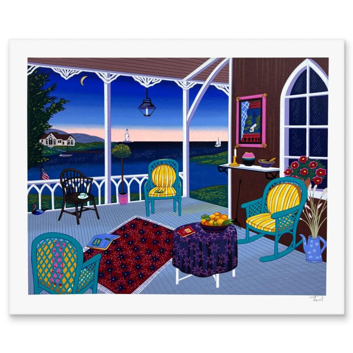 Fanch Ledan, "New England Villa" Limited Edition Serigraph, Numbered and Hand Signed with Letter of Authenticity.