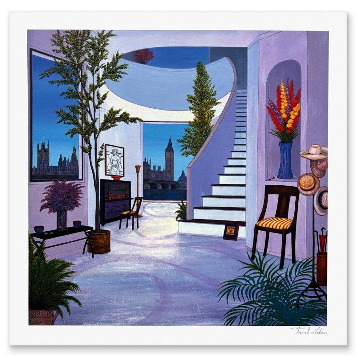 Fanch Ledan, "Duplex in London" Limited Edition Serigraph, AP Numbered and Hand Signed with Letter of Authenticity.