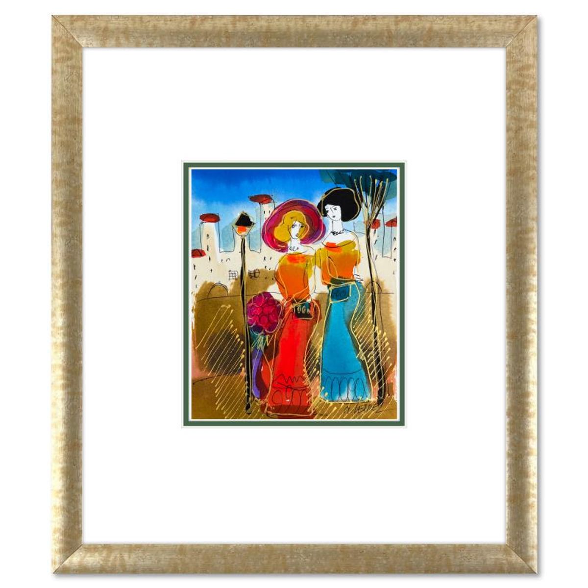 Moshe Leider, Framed Original Mixed Media Watercolor Painting, Hand Signed with Letter of Authenticity.