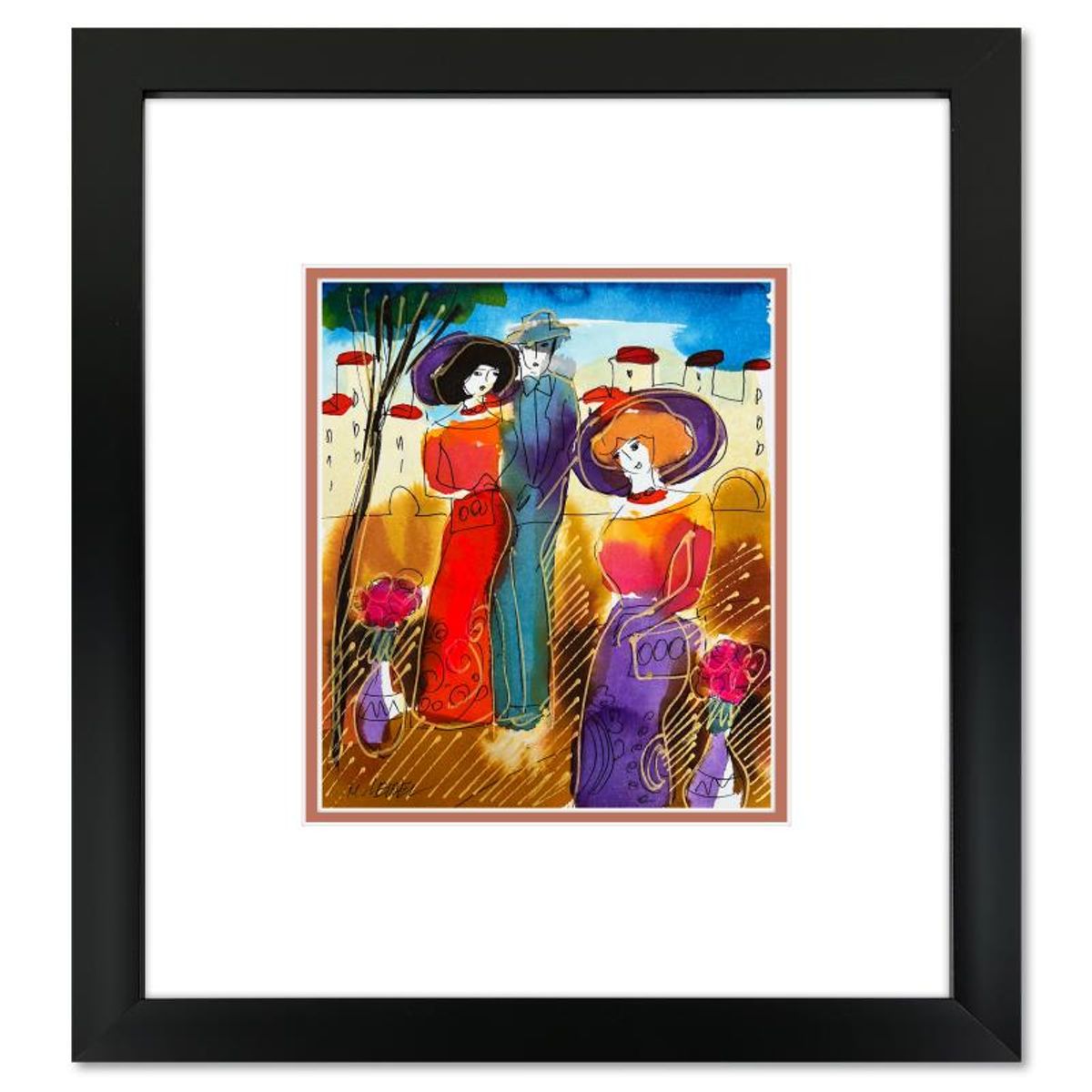 Moshe Leider, Framed Original Mixed Media Watercolor Painting, Hand Signed with Letter of Authenticity.