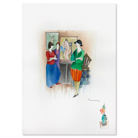 Itzchak Tarkay (1935-2012), Original Mixed Media Watercolor Painting on Paper, Hand Signed with Letter of Authenticity