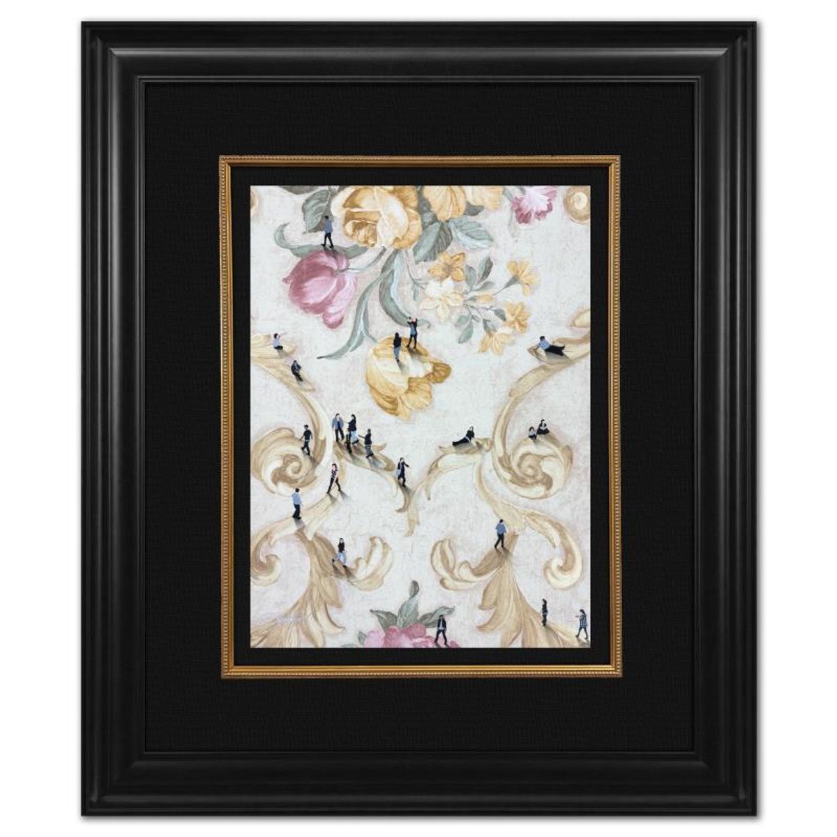 Craig Alan, "Fragments (Populous)" Framed Original Mixed Media on Vintage Wallpaper, Hand Signed with Letter of Authenticity.