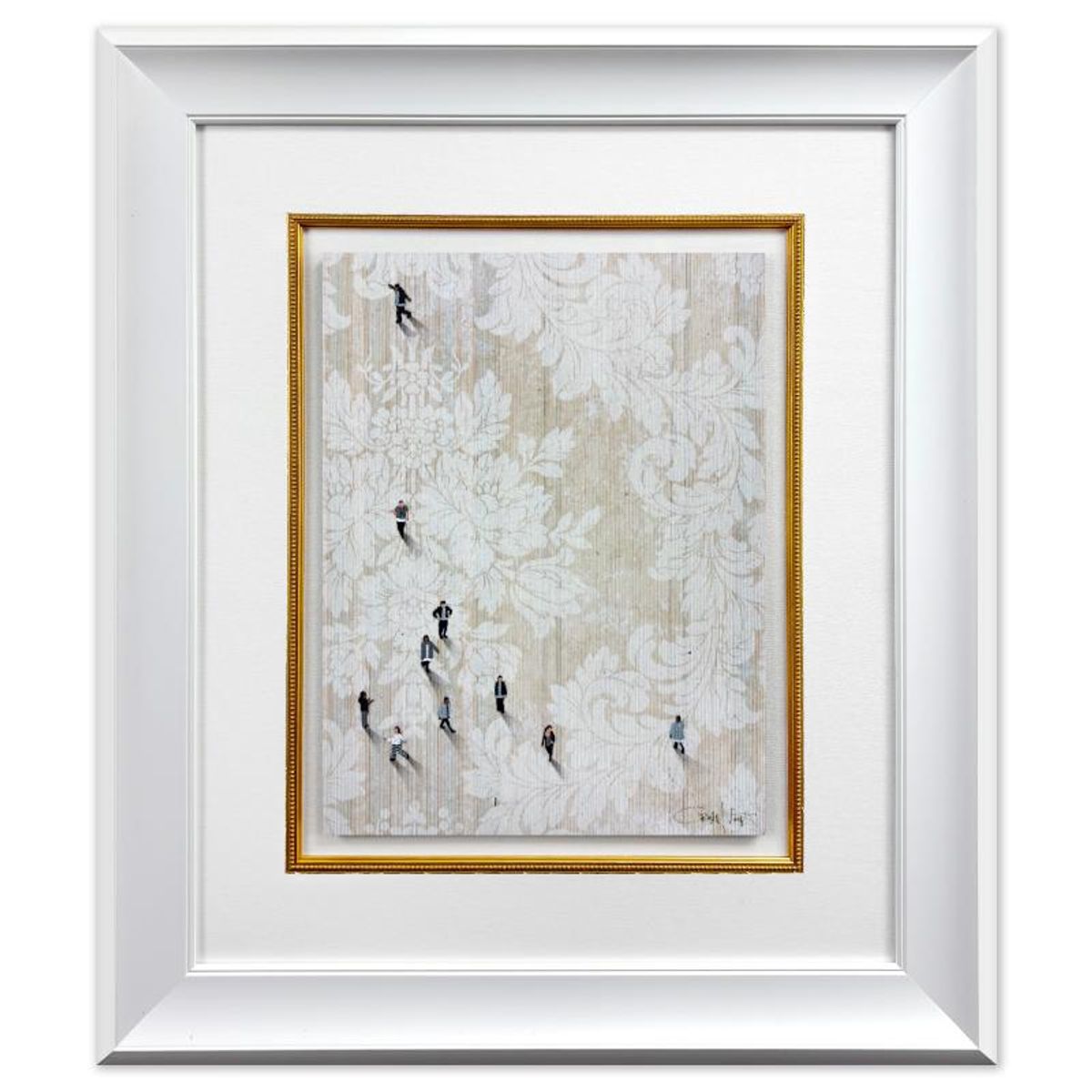 Craig Alan, "Fragments (Populous)" Framed Original Mixed Media on Vintage Wallpaper, Hand Signed with Letter of Authenticity.