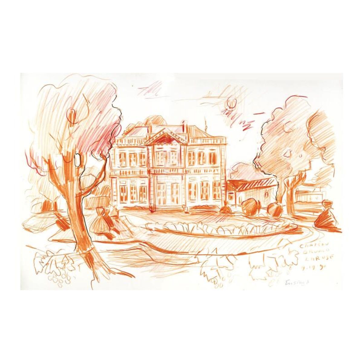 Wayne Ensrud, "Chateau Gruaud-Larose (Bordeaux)" Pastel Original Artwork; Hand Signed; COA