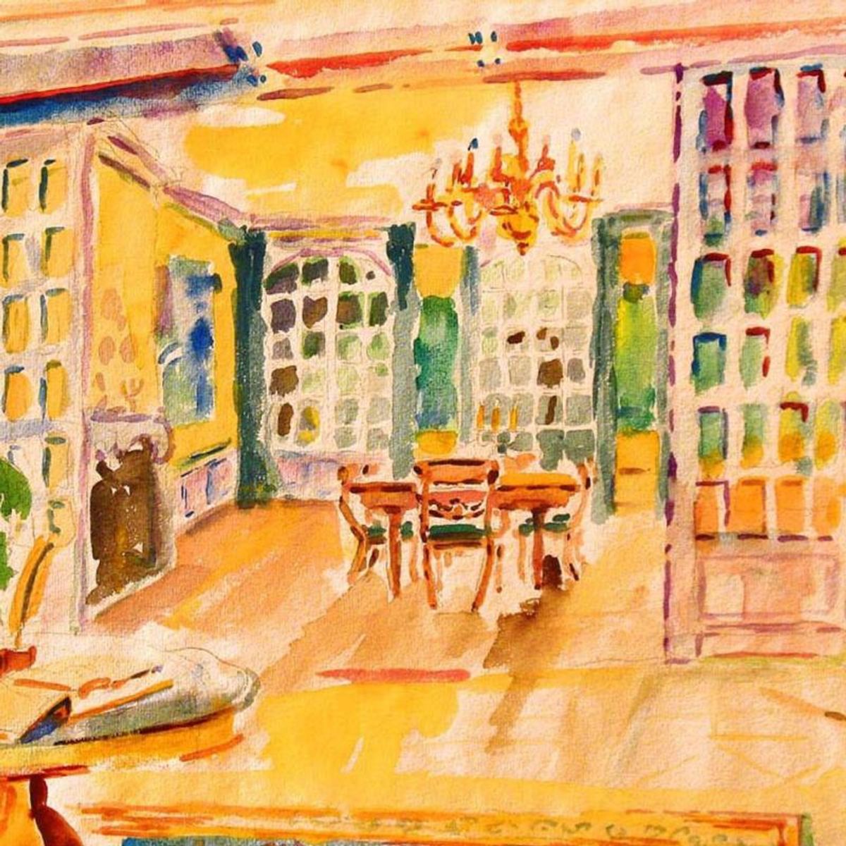 Wayne Ensrud, "The Dining Salon of Chateau Bouscaut" Watercolor Original Artwork; Hand Signed; COA