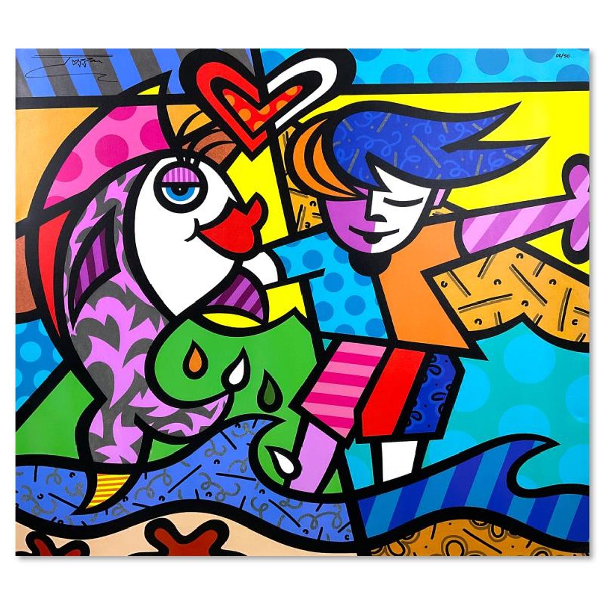 Jozza, "Boy and the Fish" Limited Edition on Gallery Wrapped Canvas, Numbered 2/50 and Hand Signed with Letter of Authenticity.