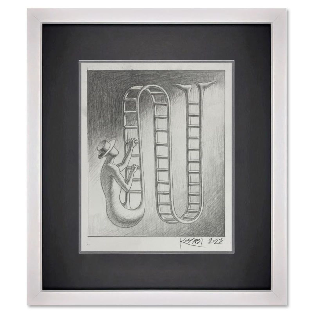 Mark Kostabi, "The Path of Ambition" Framed Original Drawing on Paper, Hand Signed with Certificate of Authenticity