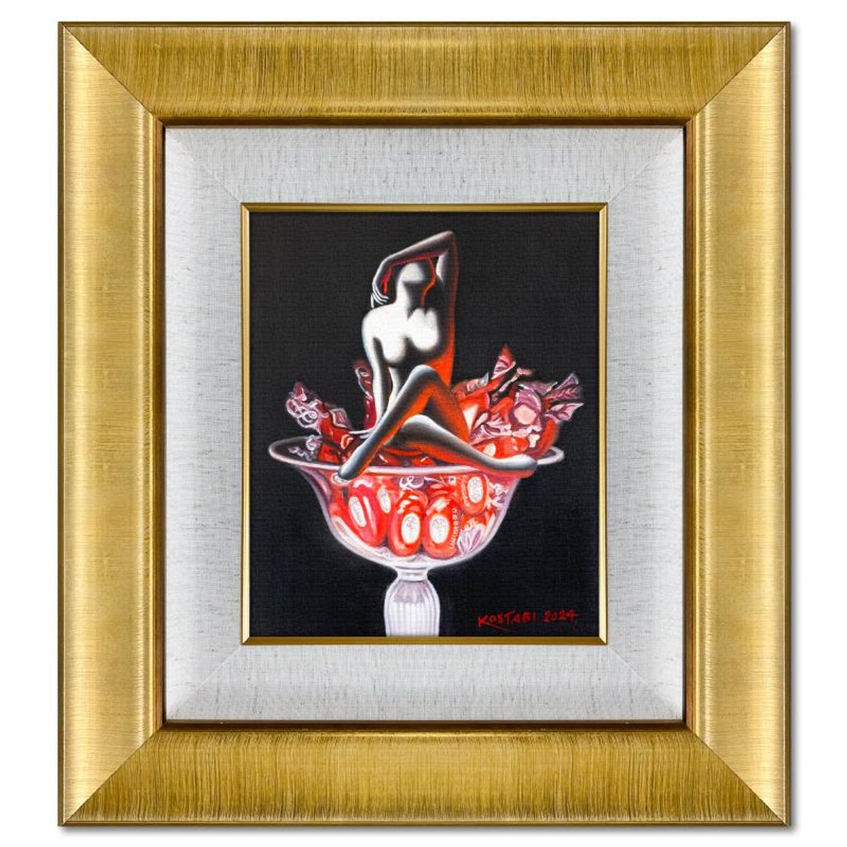 Mark Kostabi, "Sweet Euphoria" Framed Original Oil Painting on Canvas, Hand Signed with Letter of Authenticity.