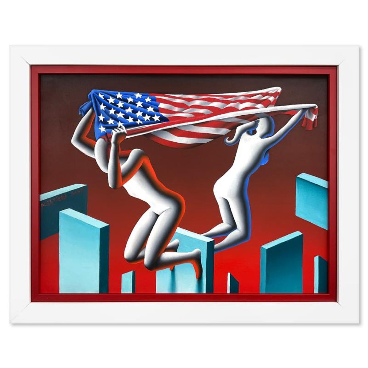 Mark Kostabi, "Just Between Us" Framed Original Oil Painting on Canvas, Hand Signed with Letter of Authenticity
