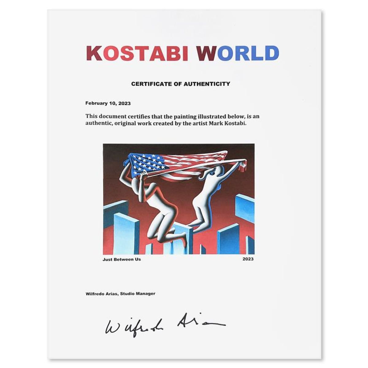 Mark Kostabi, "Just Between Us" Framed Original Oil Painting on Canvas, Hand Signed with Letter of Authenticity