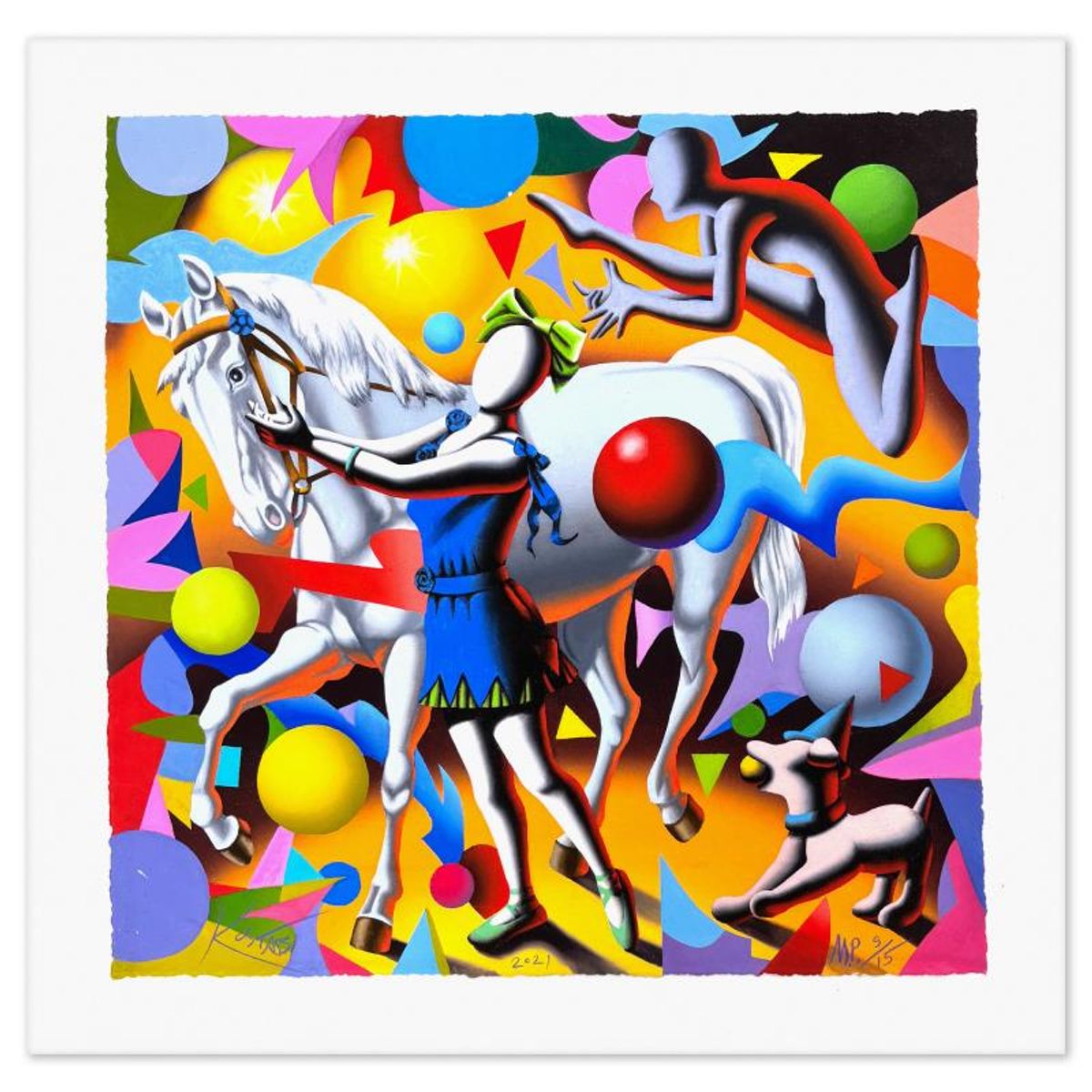 Mark Kostabi, "Equastrian Ecstacy" Limited Edition, MP Numbered 9/27 and Hand Signed with Letter of Authenticity.