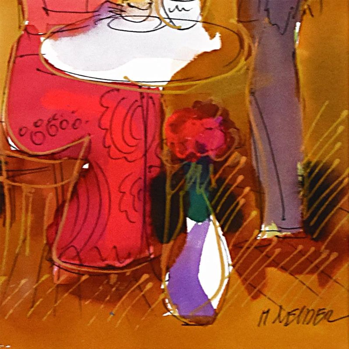 Moshe Leider, Framed Original Mixed Media Watercolor Painting, Hand Signed with Letter of Authenticity.