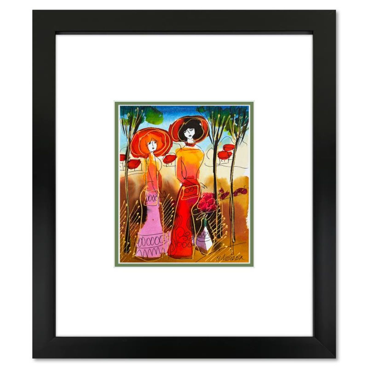 Moshe Leider, Framed Original Mixed Media Watercolor Painting, Hand Signed with Letter of Authenticity.