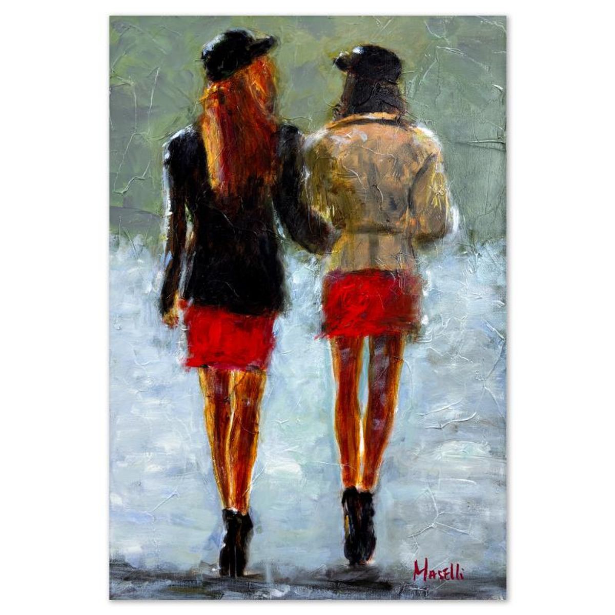 Michael Maselli, "A Friendly Walk" Original Painting on Canvas, Hand Signed with Letter of Authenticity.