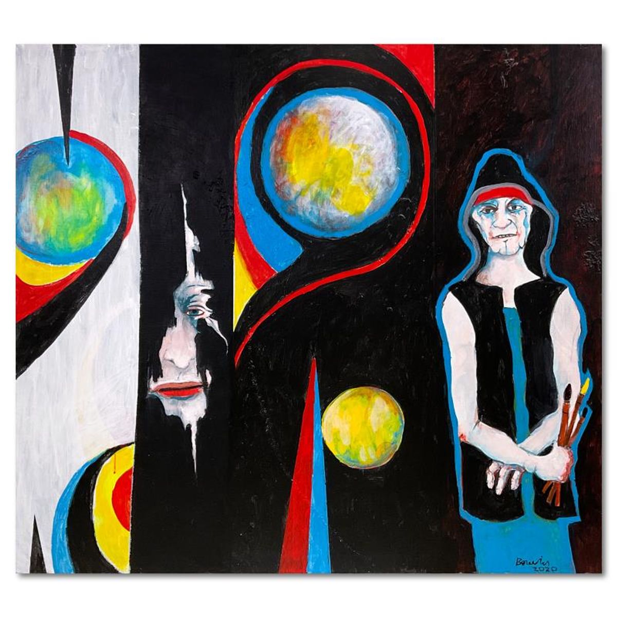 Milton Berwin (1925-2023), Original Painting on Canvas (45" x 50"), Hand Signed with Letter of Authenticity.