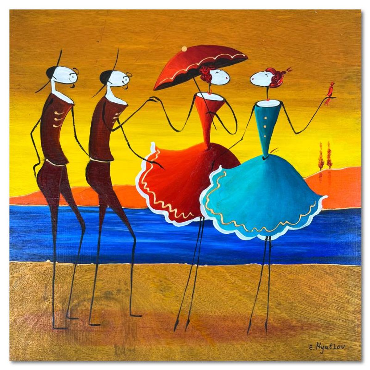 Ester Myatlov, Hand Signed Original Painting on Wood Panel with Letter of Authenticity.