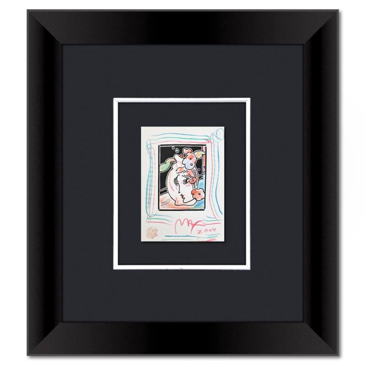 Peter Max, "Profile with Vase" Framed One-of-a-Kind Mixed Media, Hand Signed with Registration Number Certifying Authenticity.