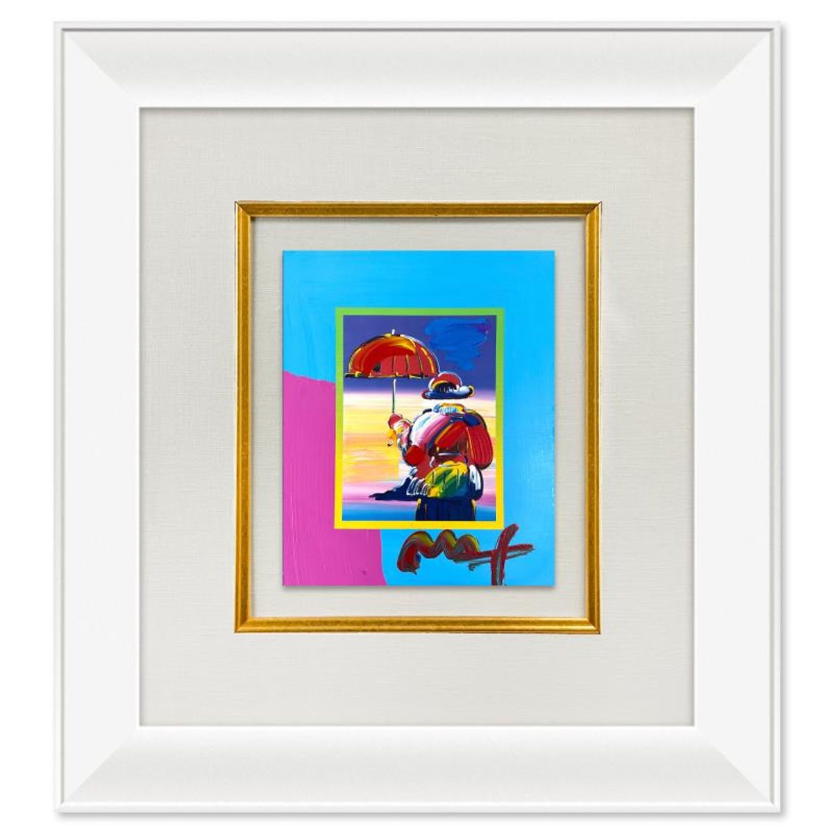 Peter Max, "Umbrella Man on Blends" Framed One-of-a-Kind Acrylic Mixed Media, Hand Signed with Registration Number Certifying Authenticity