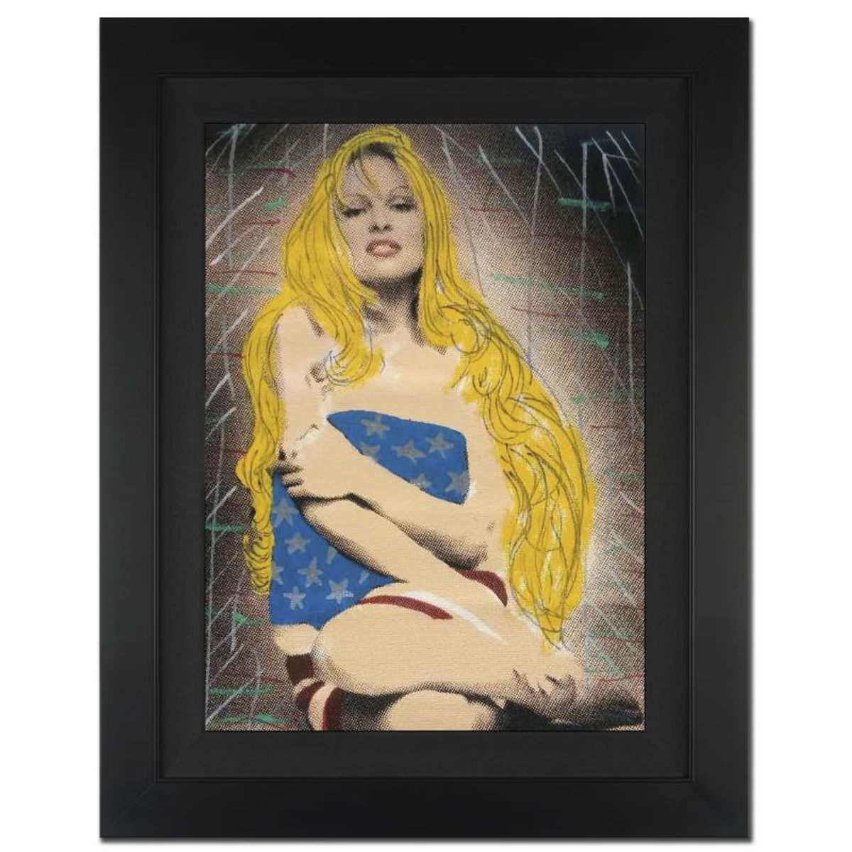 Ringo Daniel Funes, "Patriotic" Framed One-of-a-Kind Mixed Media Painting on Canvas, Hand Signed with COA.
