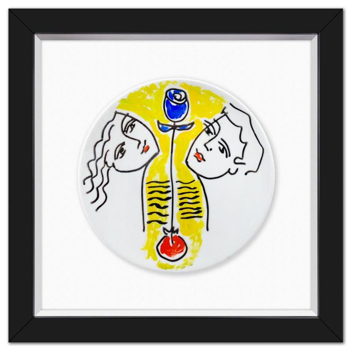 Yuroz, Framed Hand Painted Ceramic Plate, Hand Signed with Letter of Authenticity.