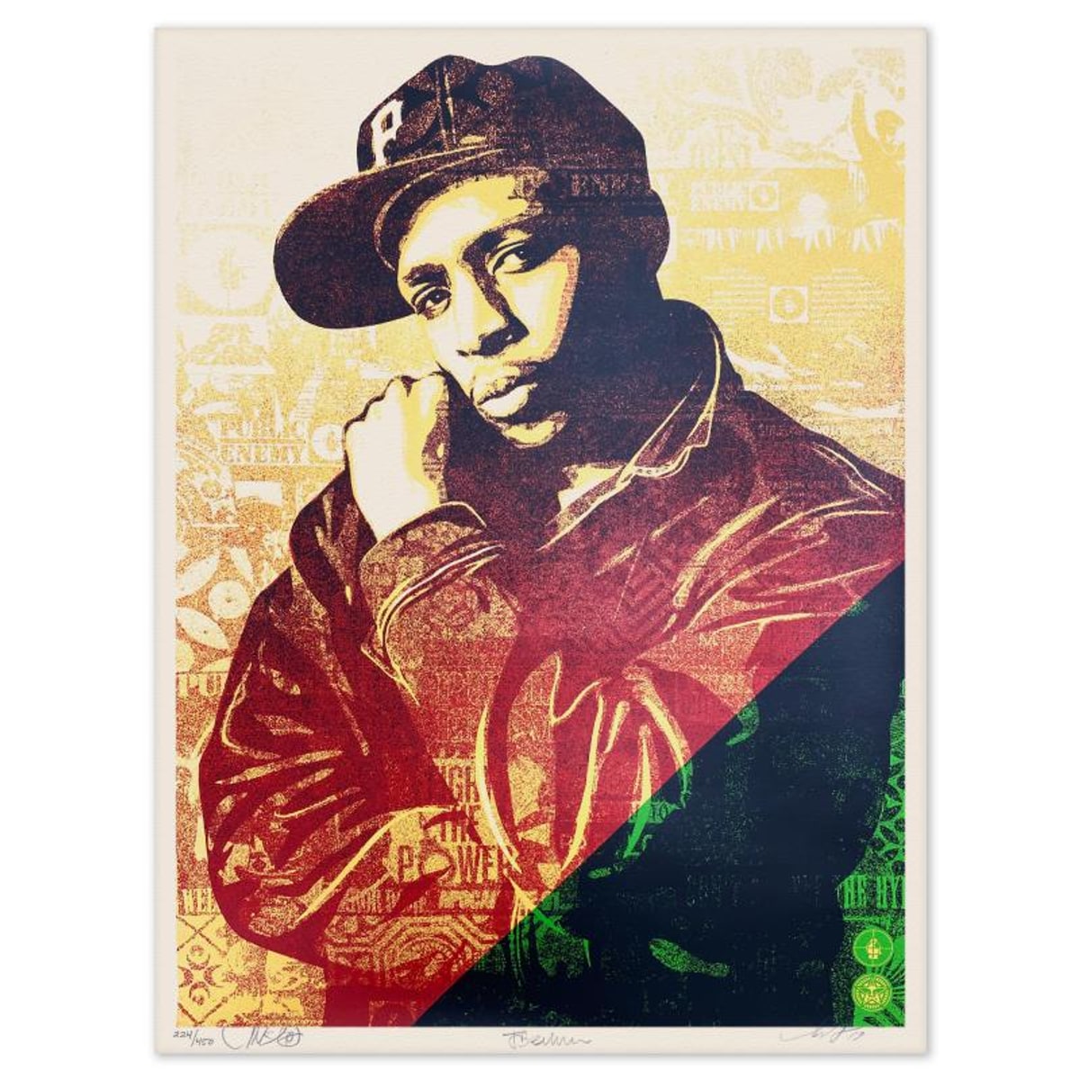 Shepard Fairey & Janette Beckman, "Chuck D Collage" Limited Edition Screen Print, Numbered 224/450 and Hand Signed by the artists and Chuck D with Letter of Authenticity