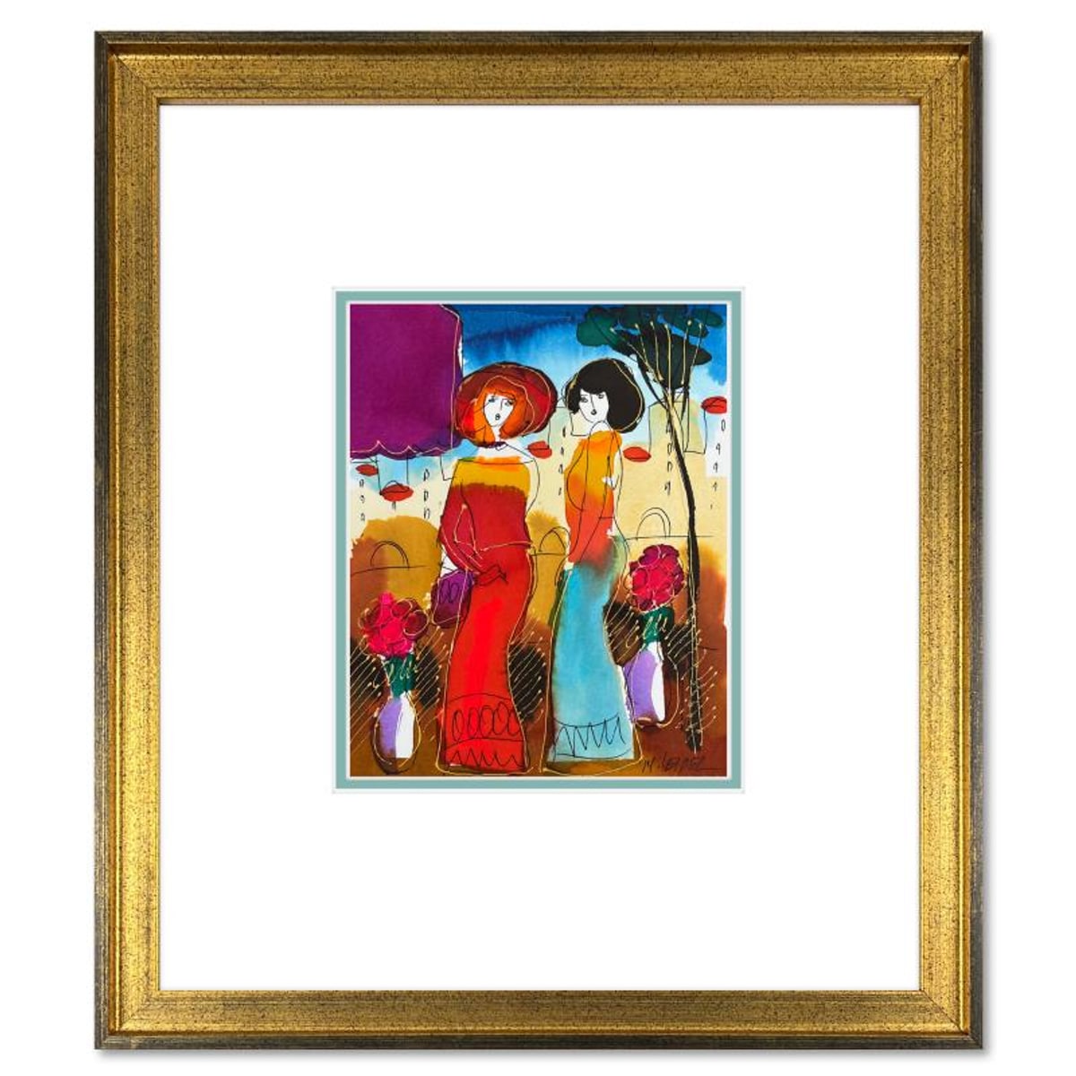 Moshe Leider, Framed Original Mixed Media Watercolor Painting, Hand Signed with Letter of Authenticity.