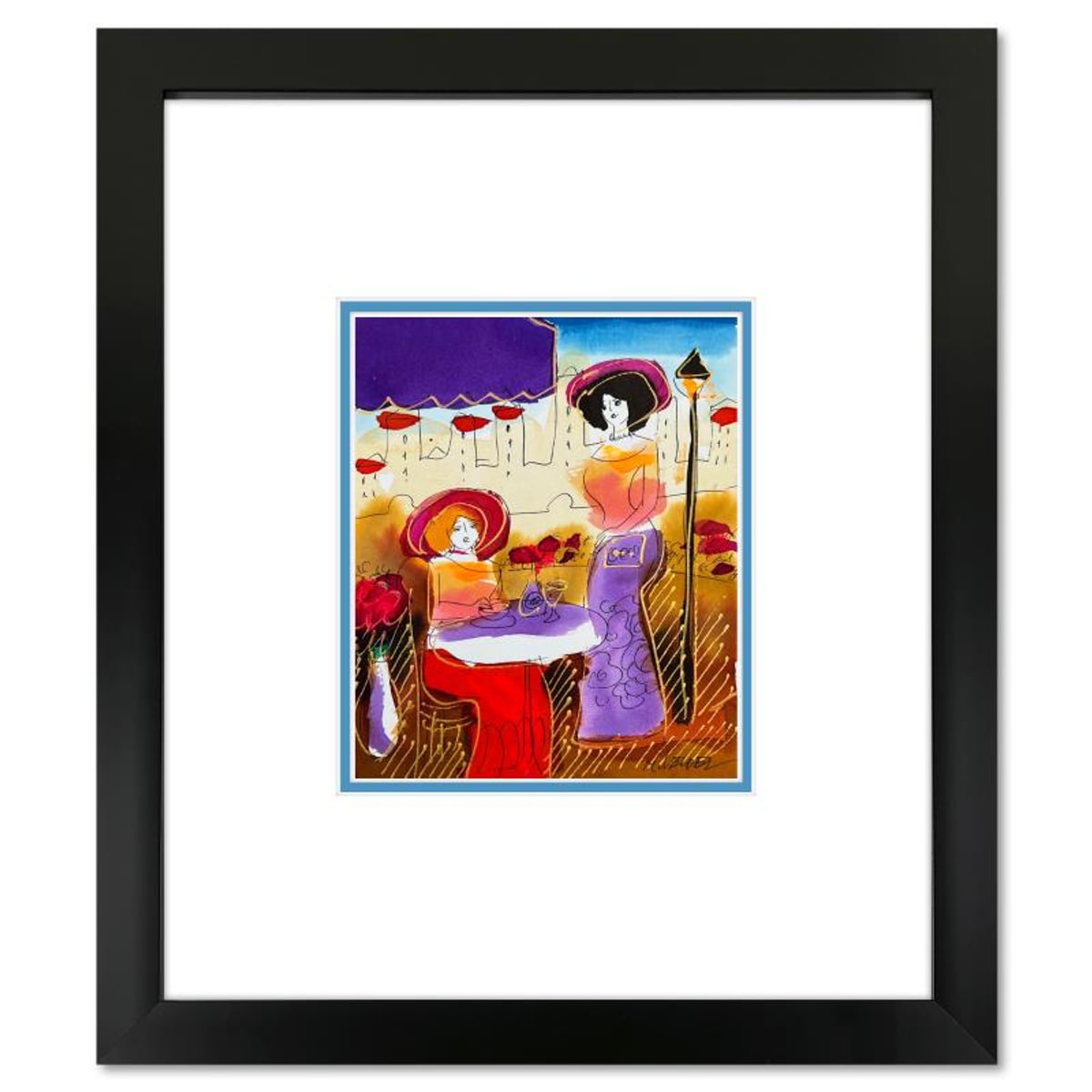 Moshe Leider, Framed Original Mixed Media Watercolor Painting, Hand Signed with Letter of Authenticity.