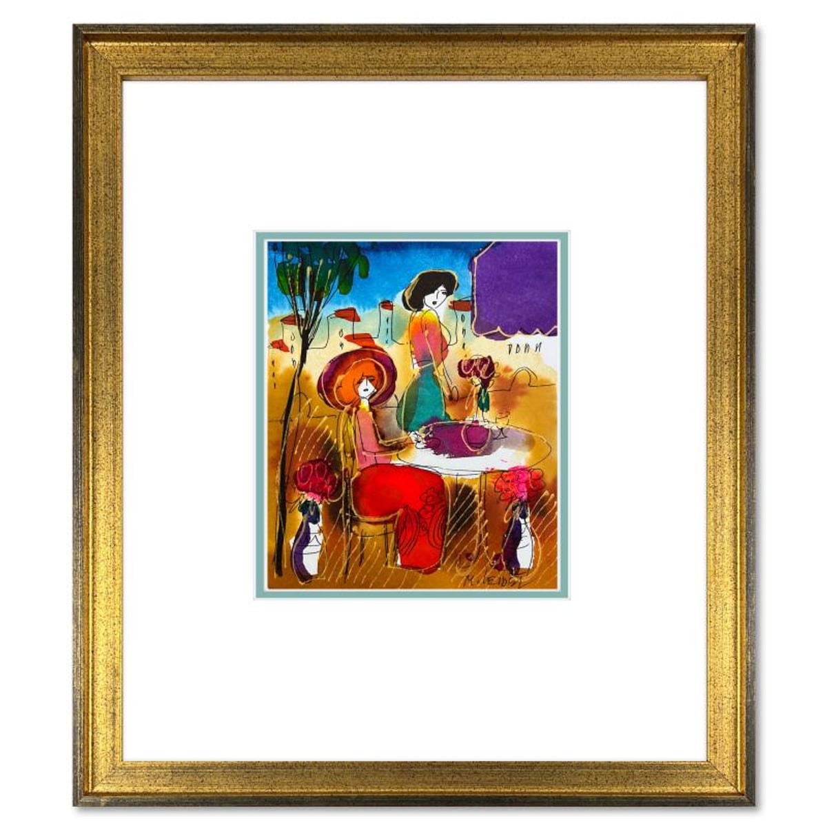 Moshe Leider, Framed Original Mixed Media Watercolor Painting, Hand Signed with Letter of Authenticity.