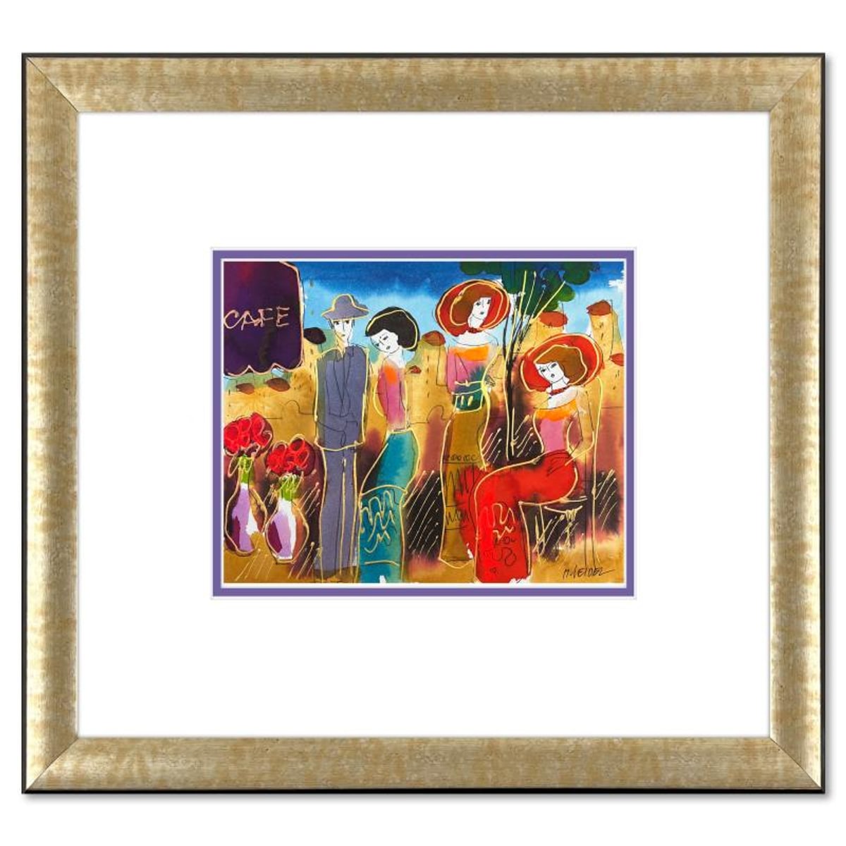 Moshe Leider, Framed Original Mixed Media Watercolor Painting, Hand Signed with Letter of Authenticity.