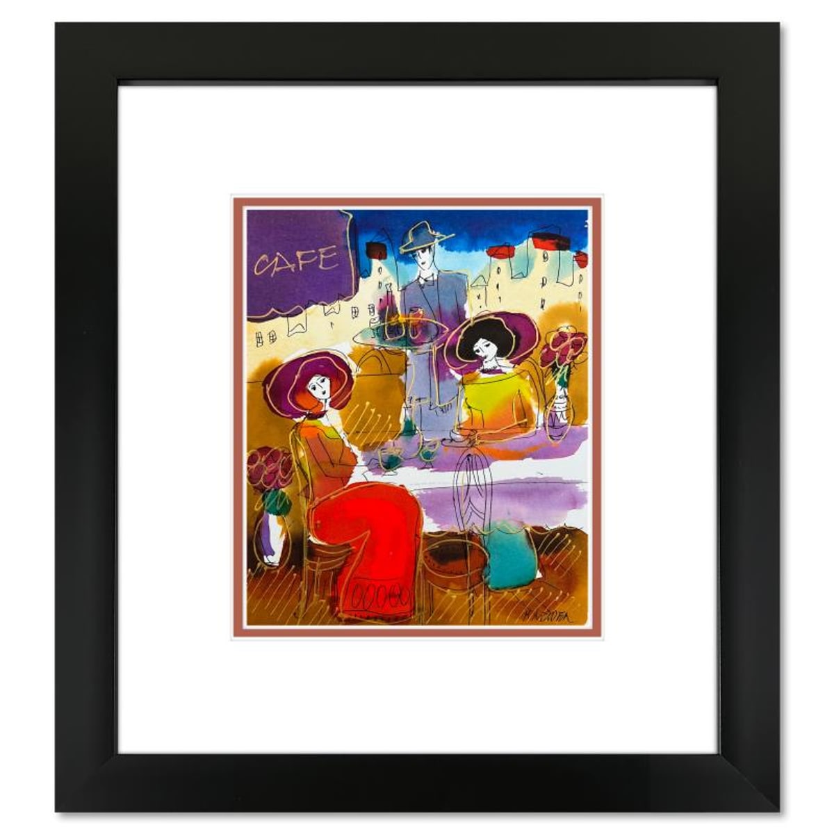 Moshe Leider, Framed Original Mixed Media Watercolor Painting, Hand Signed with Letter of Authenticity.