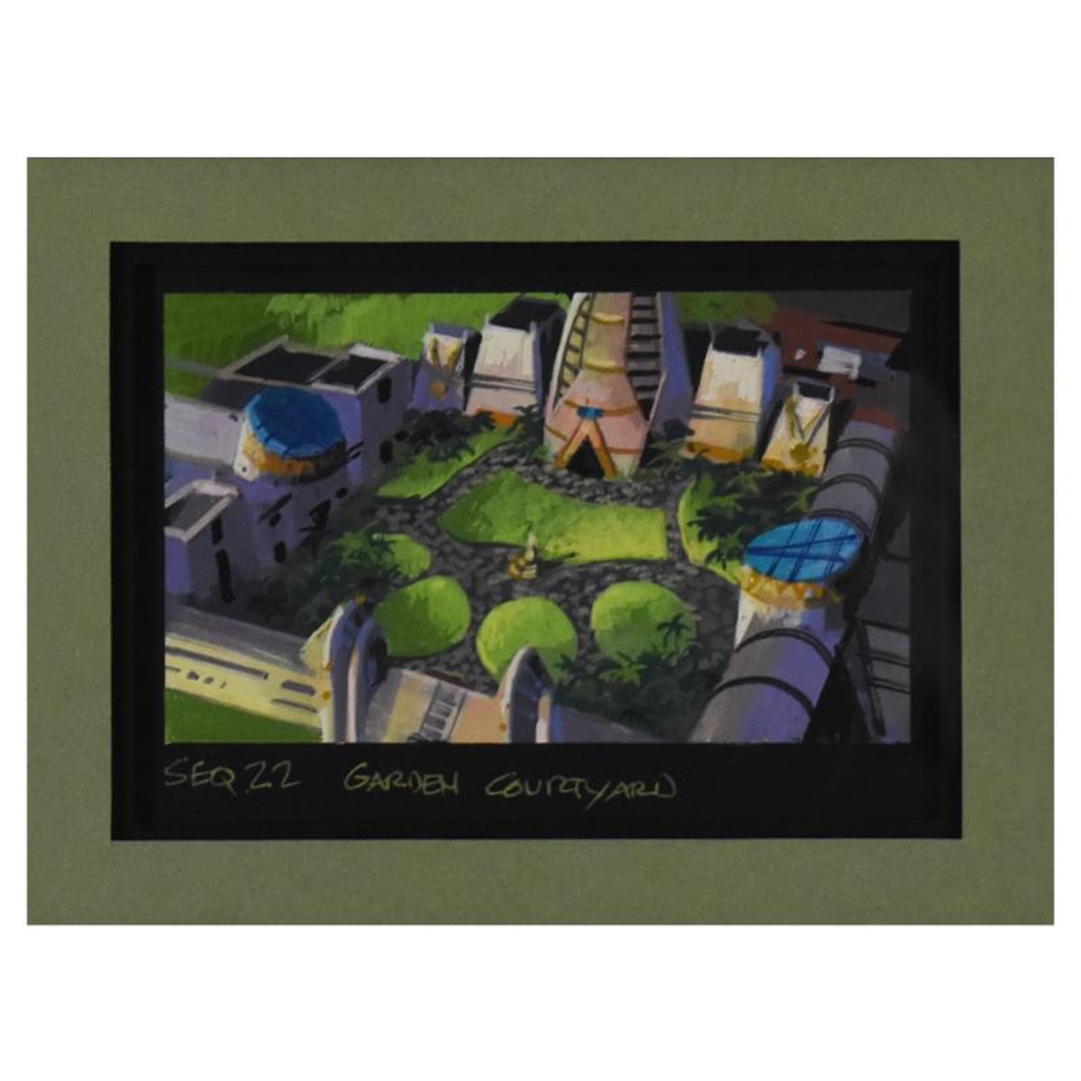 Marvel Comics, "Seq 22 Garden Courtyard" Framed Original Story Board Production Painting with Letter of Authenticity.
