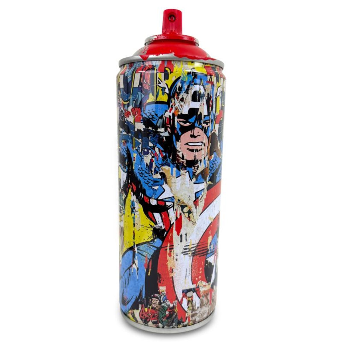 Mr Brainwash, "Captain America - RED" Hand Painted Limited Edition Spray Can, Numbered and Signed with Certificate of Authenticity.