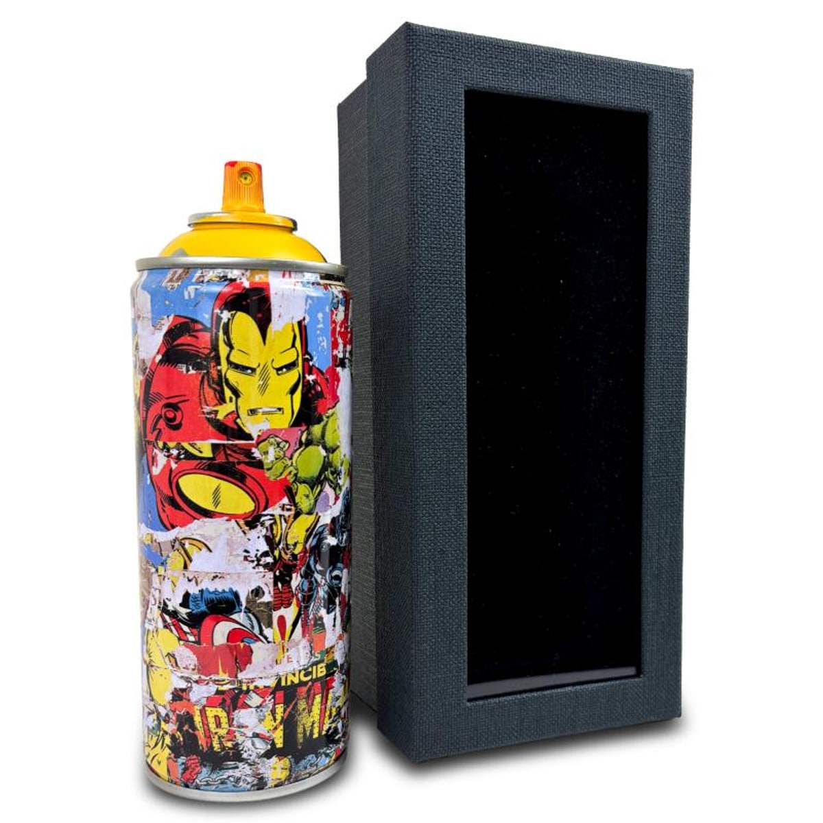 Mr Brainwash, "Iron Man - YELLOW" Hand Painted Limited Edition Spray Can, Numbered and Signed with Certificate of Authenticity.