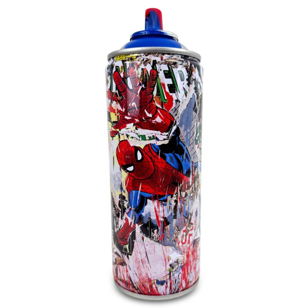 Mr Brainwash, "Spider-Man - BLUE" Hand Painted Limited Edition Spray Can, Numbered and Signed with Certificate of Authenticity.