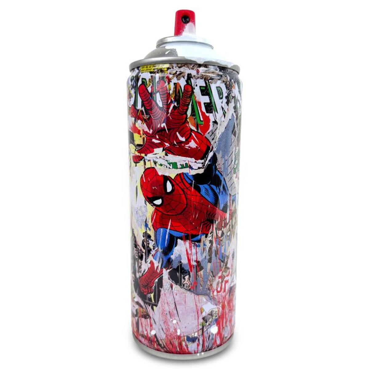 Mr Brainwash, "Spider-Man - WHITE" Hand Painted Limited Edition Spray Can, Numbered and Signed with Certificate of Authenticity.