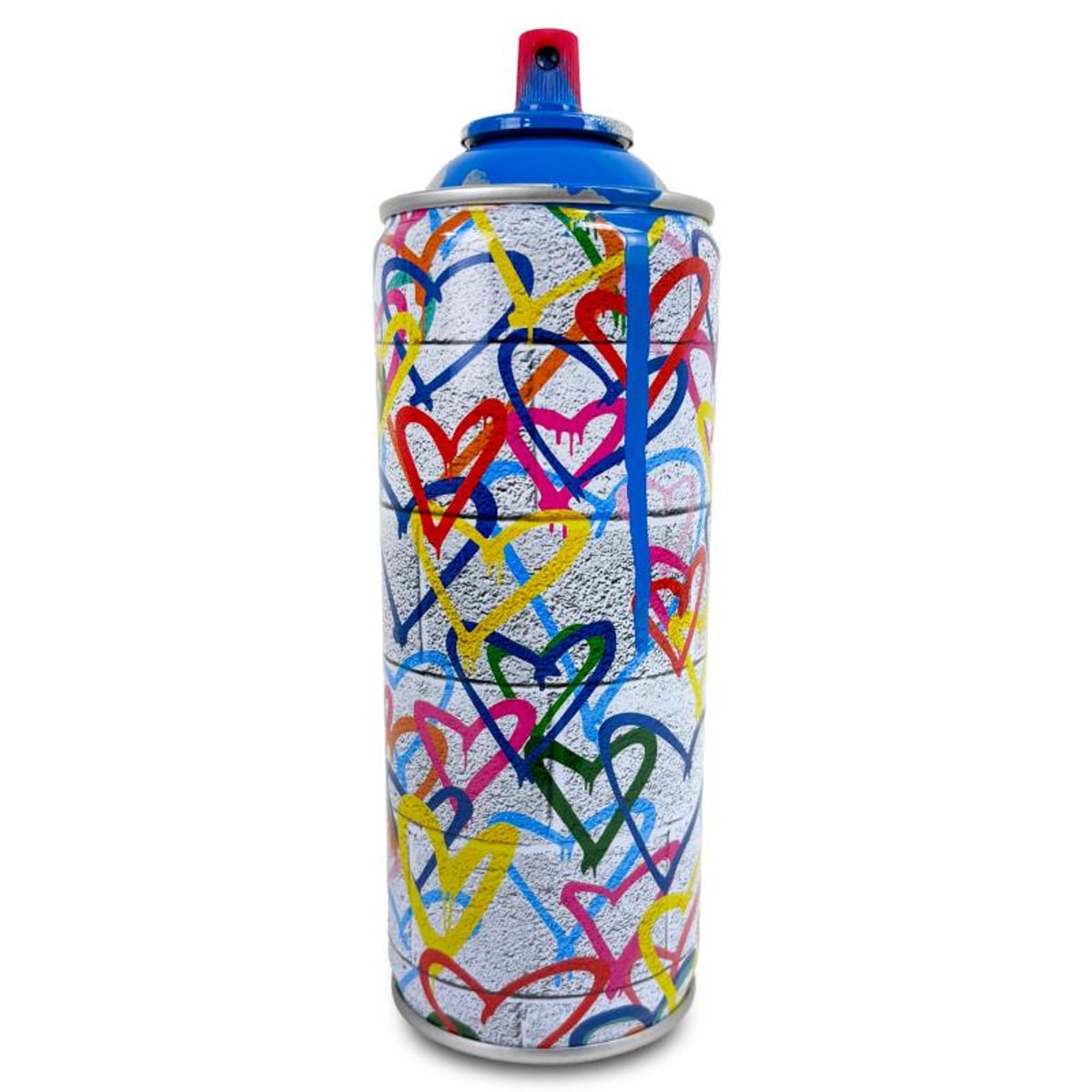 Mr Brainwash, "Hearts Spray - CYAN" Hand Painted Limited Edition Spray Can, Numbered with Certificate of Authenticity.