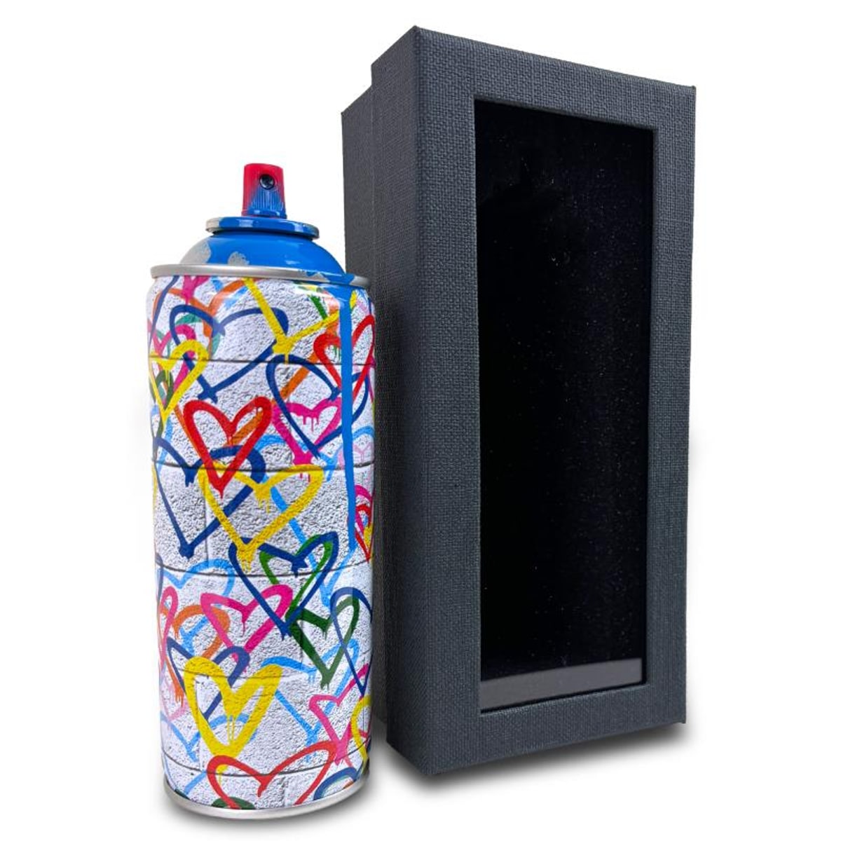 Mr Brainwash, "Hearts Spray - CYAN" Hand Painted Limited Edition Spray Can, Numbered with Certificate of Authenticity.