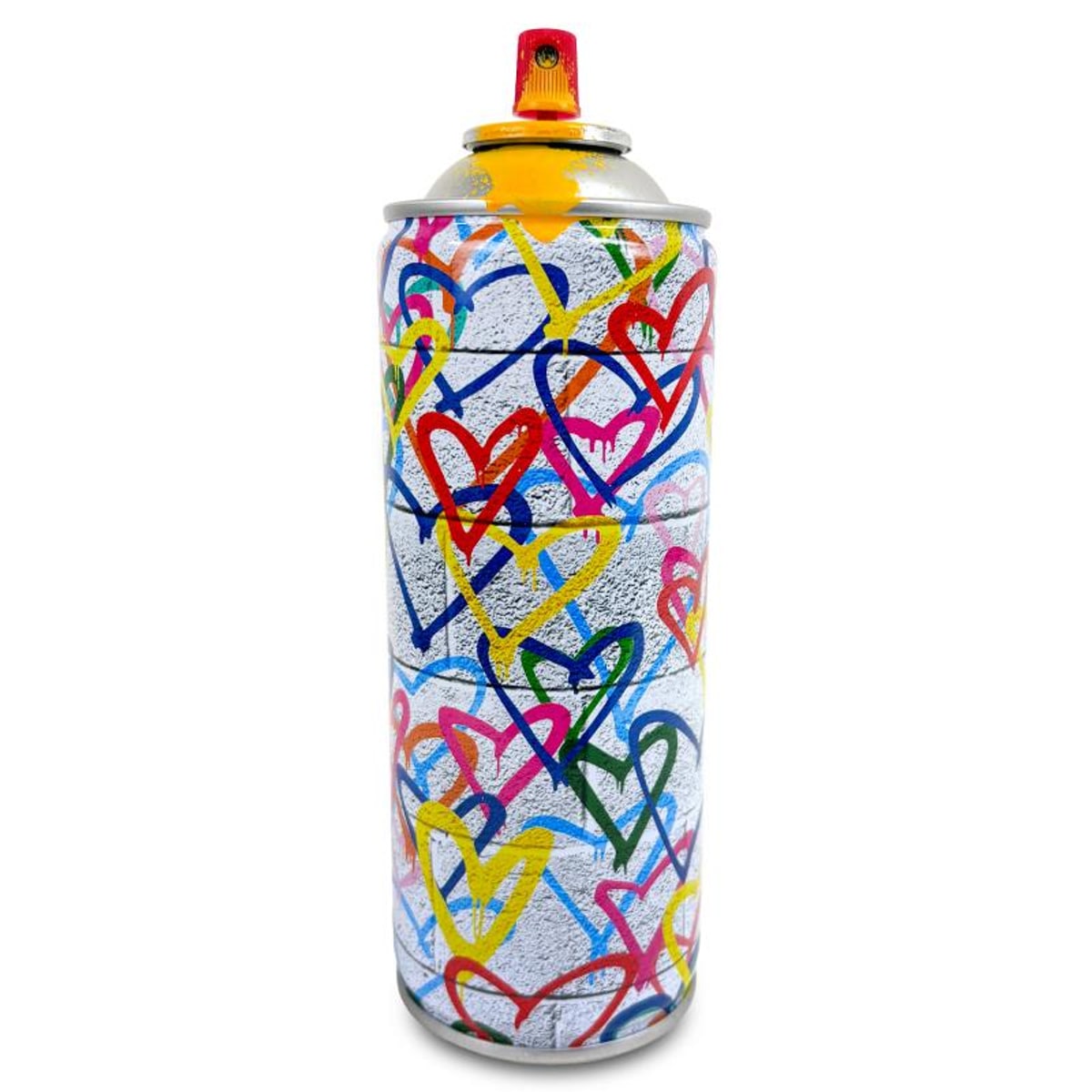 Mr Brainwash, "Hearts Spray - YELLOW" Hand Painted Limited Edition Spray Can, Numbered with Certificate of Authenticity.